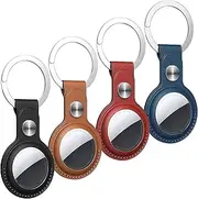 Leather AirTag Keyring Case for Apple Airtag Holder Protective Leather Airtags Case Tracker Cover with Air Tag Holder Airtag Key Ring Compatible with Apple New AirTag Dog Collar