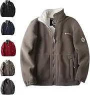[ZPLMIDE] Men's Double Layer Reversible Fleece Jacket Winter Fleece Lined Windproof Full Zip Jacket
