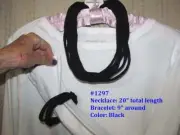 Choker Fabric Necklace w Magnetic Clasp & Bracelet Black R1297
