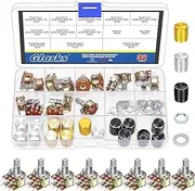 Glarks 50pcs WH148 Dual Linear Rotary Taper Potentiometer Kit, 1K 5K 10K 50K 100K 250K 500K 1MK OHM 6 Pins Split Shaft Rotary Linear, Volume Control Potentiometer with Knob for Motor Speed Control