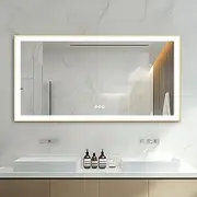 LUVODI Bathroom Mirror with LED Light: 1400x700mm Illuminated Dimmable Rectangular Wall Vanity Mirror with Anti-Fog Golden Frame 3 Colour Lighting, IP56 Rated