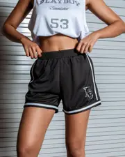 [Playboy] Playboy Women's Basketball Mesh Track Shorts in Black Size 2 2 Black