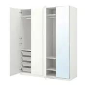 PAX / FARDAL/ÅHEIM wardrobe combination, white high-gloss/white mirror glass, 200x60x236 cm
