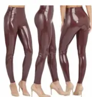 SPANX Faux Patent Leather Leggings Sz L NWT RUBY color