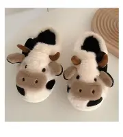Fluffy Cow Slippers Animal Fuzzy Slides Women's US 10.5-11.5 Non Slip Winter Sli