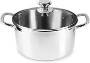 Homatz Induction Stock Pot 24cm, 5L Stainless Steel Pot with Glass Lid | Non-Stick Large Cooking Pot for Soups, Stews | Oven Proof Casserole Dish Pot, Silver