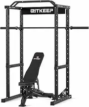 RitKeep RMAX 2250 Multi-Functional Power Rack - 1200lb Capacity Squat Rack for Home Gym with Multi-Grip Pull-Up Bar, J-Hooks, and Safety Bars (Black with Black Bench(black barbell), 1000LB barbell)
