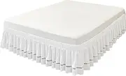 Queen Bed Skirt, 54x75 Inch Bed Skirt Queen Size, Ruffled Bed Skirt with Lace, White Polyester Bed Skirt with Elastic, Dust Ruffle for Home, Hotel-