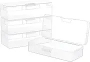 BENECREAT 4 Packs Rectangle Plastic Container Box, 7x3x1.8inch Clear Storage Organizer with Hinged Lid and Hanging Hole for Small Craft Accessories Office Supplies