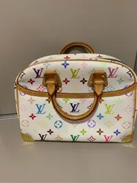 在飛比找Yahoo!奇摩拍賣優惠-Louis Vuitton LV 經典村上隆白彩 鉚釘小珍包