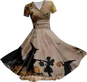 [Yubnlvae] Halloween Costumes Woman 2024 Scary Bloody Ghost Dress Novelty Gothic Dress up Casual Flowy A Line Maxi Dress