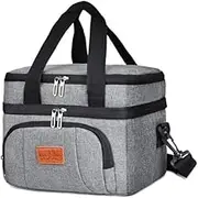 ZONADA 20L Double Layer Outdoor Portable Lunch Bag Thermal Insulated Food Container Cooler Bag Leak Proof Water Resistant for Men Women Picnic Travel Work School Storage Box Camping in Grey Colour