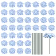 30 Sets Silk Artificial Hydrangea Flowers Light Blue Heads with Stems
