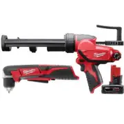 Milwaukee Right Angle Drill 12V Cordless w/ Caulk/Adhesive Gun + 6.0 Ah Battery