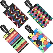 [JCZD] 4 Pieces Lovely Secure Luggage Tags, Rubber Baggage Tags Suitcase Labels Identifiers with Lanyard Luggage Label Luggage Identifiers with Name ID Card Suitcase Tags Travel Tags for Suitcase Baggage