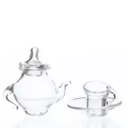 Dollhouse Miniature Glass Teapot and Cup | Set of 3