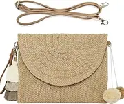 [ZAGQIG] Straw Clutch Purse Women Handmade Straw Woven Tassel Pendant Crossbody Shoulder Bag Summer Beach Envelope Wallet Handbag, Green