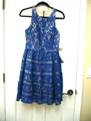 New Aidan Mattox Lined Lace Designer Cocktail Dress Navy Sz 8 NWT