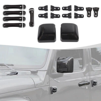 32Pcs Carbon Fiber Mirror + Handle + Hinges Cover Kit For Jeep Wrangler JL 2018+ (for: Jeep)