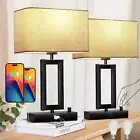 Bedside Lamps Set of 2 with USB C+A Charging Ports, Dimmable Table Lamps with Ro