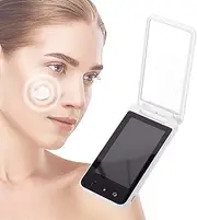 Compact UV Camera Mirror for Sunscreen Test,4 Inch Rechargable Smart Travel Mirror,Handheld Double-Sided Pocket Makeup Mirror with USB-C Charging Cable, for Handbag/Pocket(White)