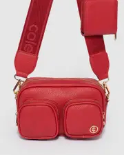 Red Amalia Double Pocket Crossbody Bag