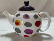 Polka dot ceramic teapot Steeped Stoneware white w/multicolored dots NEW