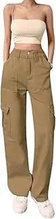 [Placitiume] Women's High Waisted Cargo Pants Baggy Stretchy Wide Leg Casual Y2K Streetwear with 6 Pockets