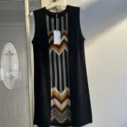 Missoni Target Zip Zag Dress S Black Patchwork Sweater Knit Sleeveless 60's cl