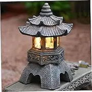 Solar Pagoda Lantern, 10.2inch Resin Japanese Style Pagoda Lantern Statues, Garden Zen Landscape Decorative Ornament for Porch Yard Art Decoration (Style 1)