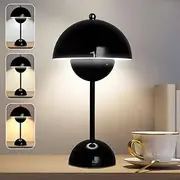 Afenau Flowerpot Lamp, Mushroom Lamp, Wireless with 3 Light Colours, Touchscreen Mushroom Lamp, USB Charging Flowerpot Table Lamp, Table Lamp Mushroom for Bedroom, Office, Bars (Black)