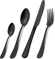 Cutlery Set, Pleafind 32 Piece Matte Black Cutlery Sets, Service for 8, Stainless Steel Flatware Set, Matt Black Knife and Fork Sets, Silverware Set, Dishwasher Safe