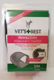 Vet's Best Perfect Fit Washable Diaper Female Dogs S/M Waist 15”-30” Black NEW