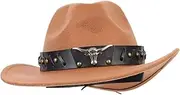 [NIYANGLE] Fashionable Curved Cowboy Hat White Wide Brim Hat Ethnic Western Decorative