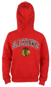 OuterStuff NHL Youth Chicago Blackhawks Arched Word-Mark Fleece Hoodie, Red