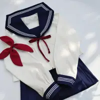 在飛比找蝦皮購物優惠-【高端質感】熱賣JK制服關西襟藏藍領白三本水手服套裝日本學生