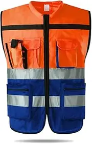 Construction Vest Knitted Reflective Clothing Multi-Pocket Outdoor Riding Breathable Vest for Construction Safety Construction Sanitation Reflective Suit Safety Vest mesh