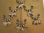 Set Of 6 Wine Glass Charms Markers Tags for Stem Made in Africa Lion Elephant