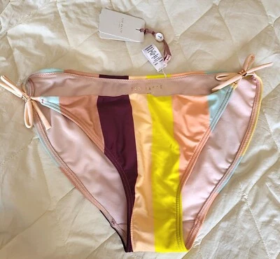Ted Baker Bikini Brief 2 UK 10 Yellow Line Tie Side Swimwear Bottom