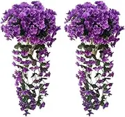 JLHOUSE 7041-6 Artificial Flower Fake Outdoor Hanging Flowers Fake Silk UV Resistant Look Real Purple Orchid Traing Vines for Home Balcony Yard Patio Decor
