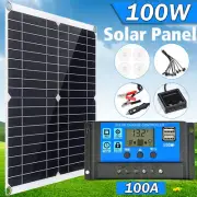 100W Solar Panel 12V Trickle Charger Battery Charger & Regulator RV Boat Travel