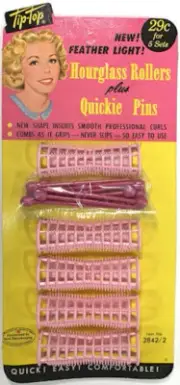 Vintage 1950s Tip Top Hair Curler Hour Glass Rollers Plus Quickie Pins NOS