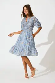 Addison Dress Short Sleeve in Blue Multi 8