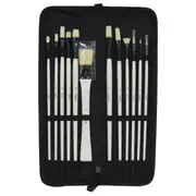 12pc Jasart Natural Bristles Long Handle Brush Set w/ Wallet/Secure Zip PRL WHT