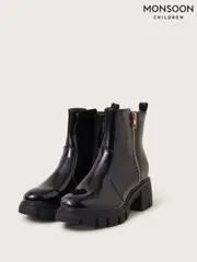 Monsoon Black Patent Chunky Heeled Boots (AL2440) | $92 - $97