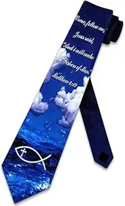 [Steven Harris] Bible Verse Ties Mens Jesus Fish Necktie Religious Tie for Men Christian Symbol Necktie, Navy, One size