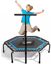 50in Folding Trampoline Mini Rebounder Fitness Trampoline,Hexagon Rebounder Trampoline with Adjustable Foam Handle for Kids/Adult Indoor Outdoor Workout Garden Home Exercise