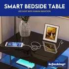 Bedside Table Smart RGB LED Nightstand Side Table Storage 2 Drawers Black