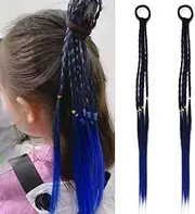 Braiding Hair Extensions Ponytail Hair Accessories for Girls Women Hair Extensions with Rubber Band Blue Braided Wigs Head Bands for Women's Hair Beauty Braid Hair Extension Christmas Birthday Gifts