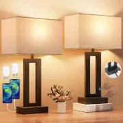 Nightstand Table Lamps for Bedrooms Set of 2 - Touch Bedside Lamp with USB C+...